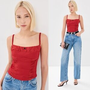 Reformation Emery Linen Top | Tank Red Lipstick Rosette 4